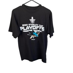 Reebok Shirt‎ Adult Small Black San Jose Sharks 2010 Stanley Cup Playoffs Hockey